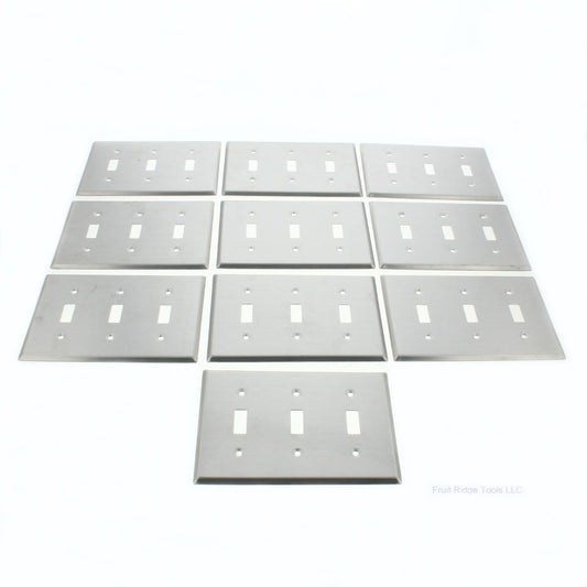 Leviton 83011 Aluminum 3-Gang Toggle Switch Wallplate Satin Finish Covers 10pcs