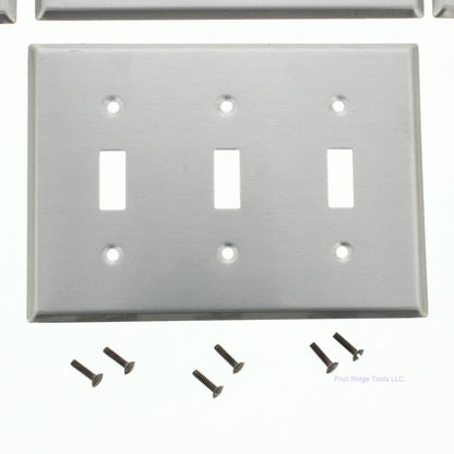 Leviton 83011 Aluminum 3-Gang Toggle Switch Wallplate Satin Finish Covers 10pcs