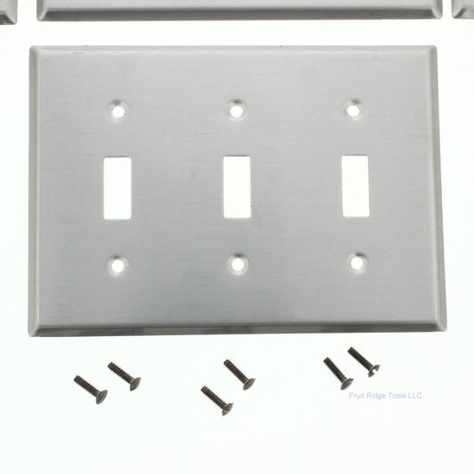 Leviton 83011 Aluminum 3-Gang Toggle Switch Wallplate Satin Finish Covers 10pcs