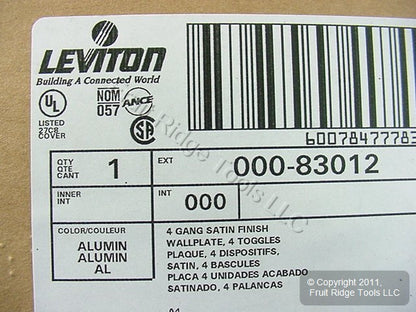 Leviton 83012 Aluminum 4-Gang Toggle Aluminum 3004 Alloy .040" Thick Wallplate