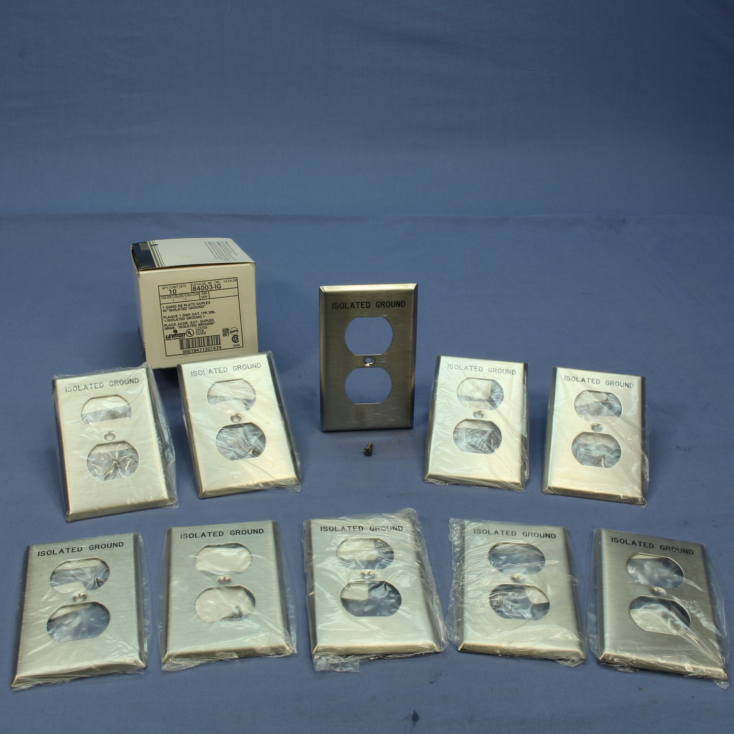 10 Leviton Stainless Steel Isolated Ground Receptacle Wallplate Covers 84003-IG