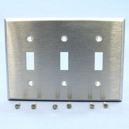 10 Leviton Type 430 Stainless Steel 3-Gang Toggle Switch Cover Wallplates 84011