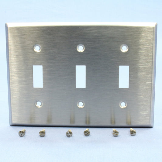 10 Leviton Type 430 Stainless Steel 3-Gang Toggle Switch Cover Wallplates 84011