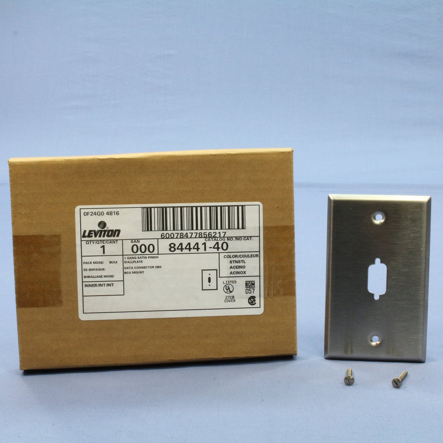 Leviton Non-Mag Stainless Steel Wallplate For DB9 Data Jack Connector 84441-40