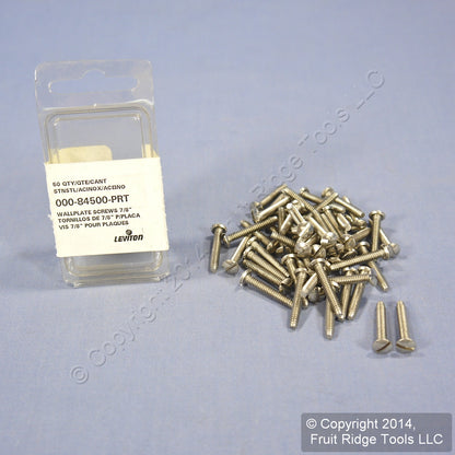 50 Leviton Stainless Extra Long 7/8" Wallplate OVAL Head 6-32 Screws 84500-PRT