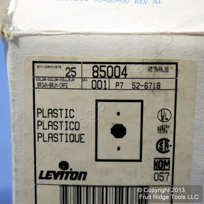 Leviton 85004 Brown 1-Gang 1.406" Outlet Plastic Standard Wallplate Cover 25pcs