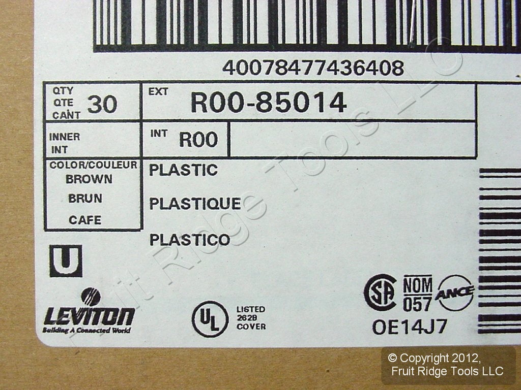 Leviton 85014 Brown 1-Gang Blank Plastic Standard Wallplate Cover Box Mount 30pc