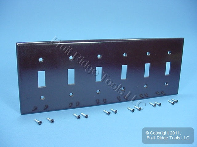Leviton 85036 Brown 6-Gang Toggle Switch Plastic Standard Wallplate Cover Plate
