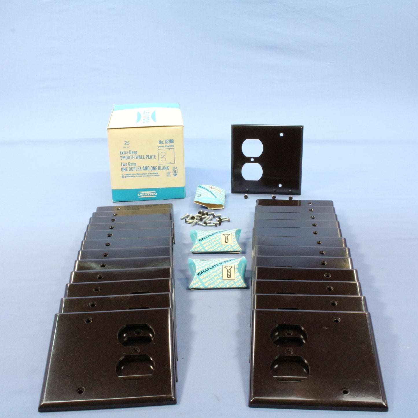 Leviton 85308 Brown 2-Gang Blank Duplex Plastic X-Deep Wallplate Box Mount 25pcs
