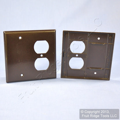 Leviton 85308 Brown 2-Gang Blank Duplex Plastic X-Deep Wallplate Box Mount 2pcs