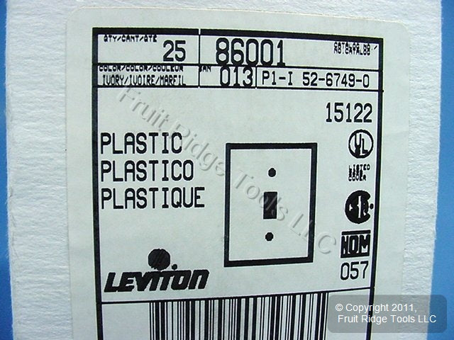 Leviton 86001 Ivory 1-Gang Toggle Switch Plastic Standard Wallplate Covers 25pcs