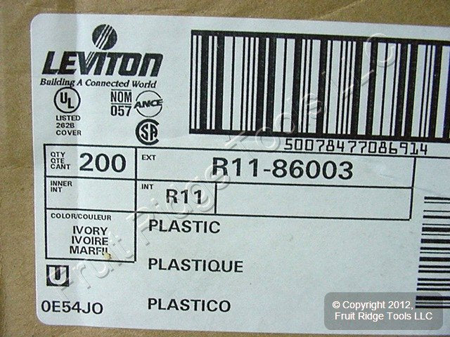 Leviton 86003 Ivory 1-Gang Duplex Outlet Plastic Standard Wallplate Cover 200pcs