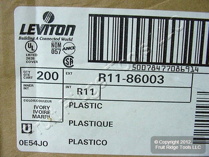 Leviton 86003 Ivory 1-Gang Duplex Outlet Plastic Standard Wallplate Cover 200pcs
