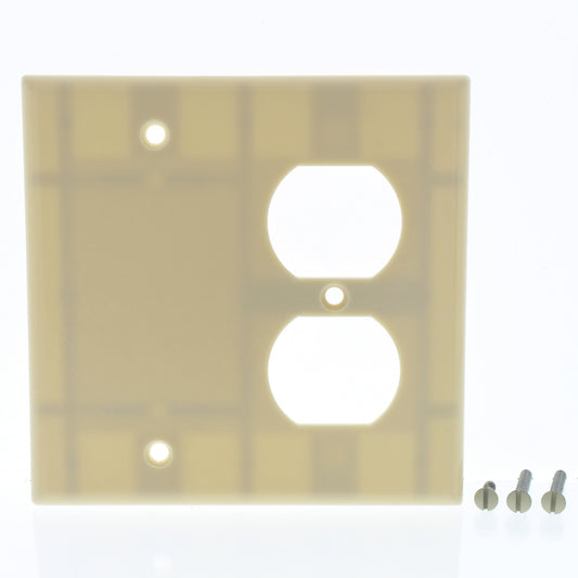 Leviton 86008 Ivory 2-Gang Receptacle Outlet Cover Blank Plastic Wall Plate