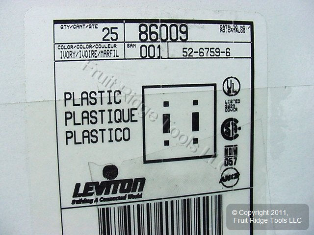 Leviton 86009 Ivory 2-Gang Plastic Toggle Switch Cover Wallplates 25-pack