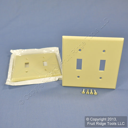 Leviton 86009 Ivory 2-Gang Toggle Switch Plastic Standard Wallplate Covers 2pcs