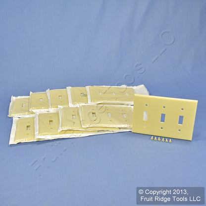 Leviton 86011 Ivory 3-Gang Toggle Switch Plastic Standard Wallplate Covers 10pcs