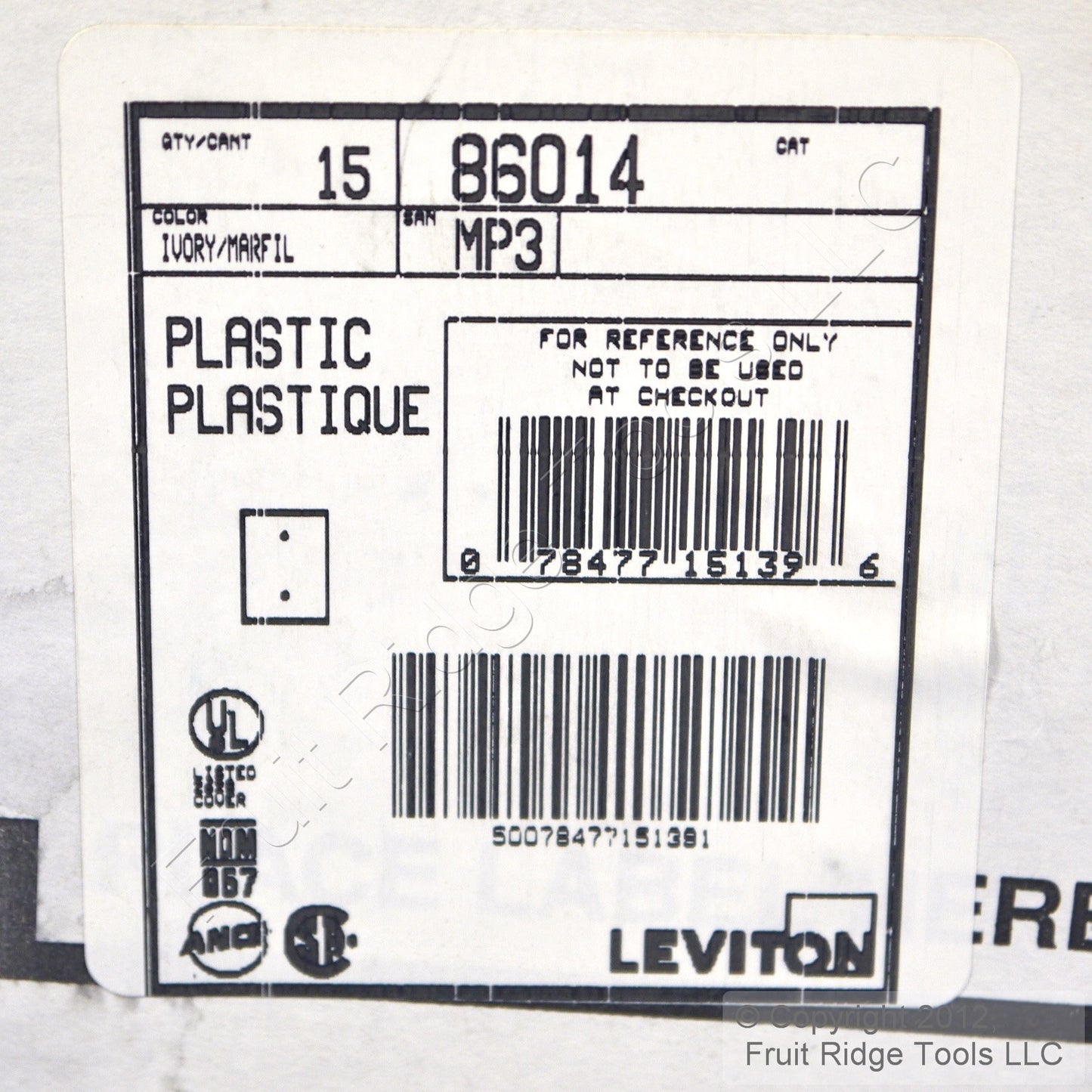 Leviton 86014 Ivory 1-Gang Blank Plastic Standard Wallplate Cover Box Mount 15pc