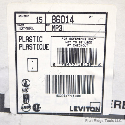 Leviton 86014 Ivory 1-Gang Blank Plastic Standard Wallplate Cover Box Mount 15pc