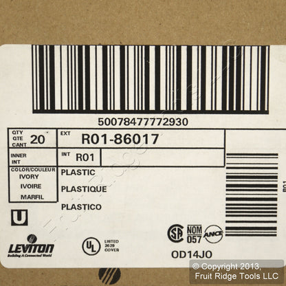 Leviton 86017 Ivory 1-Gang Phone .625" Hole Plastic Wallplate Box Mount 20pcs