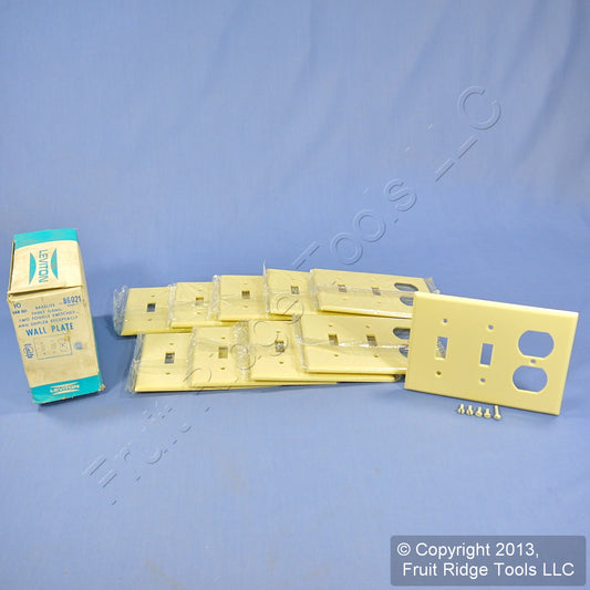 Leviton 86021 Ivory 3-Gang Toggle Duplex Plastic Standard Wallplate Cover 10pcs