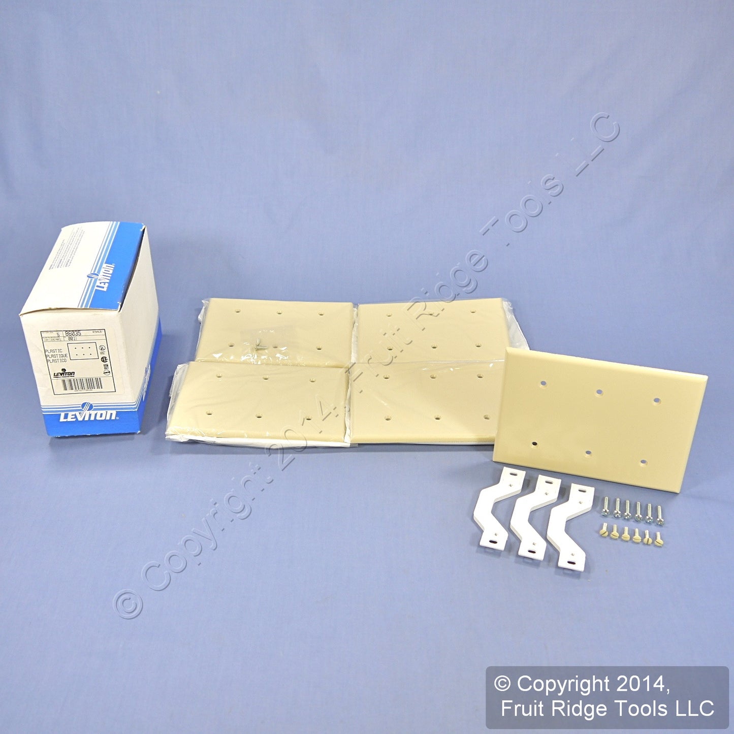 Leviton 86035 Ivory 3-Gang Blank Plastic Wallplate Covers Strap Mount 5-Pack