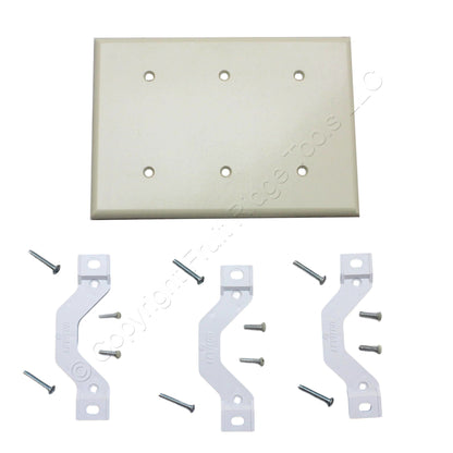 Leviton 86035 Ivory 3-Gang Plastic Blank Cover Strap Mount Thermoset Wallplate
