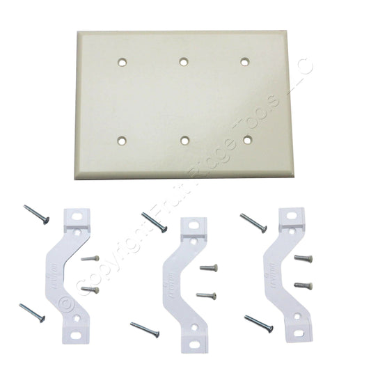 Leviton 86035 Ivory 3-Gang Plastic Blank Cover Strap Mount Thermoset Wallplate