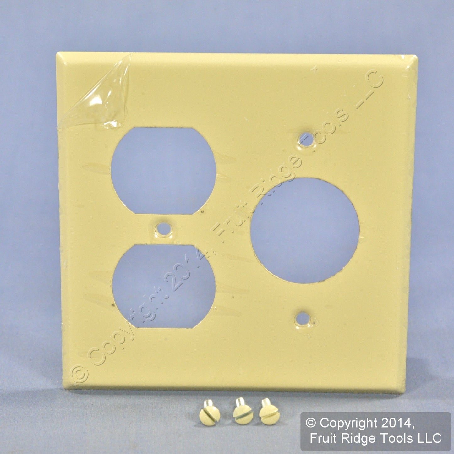 Leviton 86046 Ivory 2-Gang Painted Metal Combo 1.406" Receptacle Outlet Cover