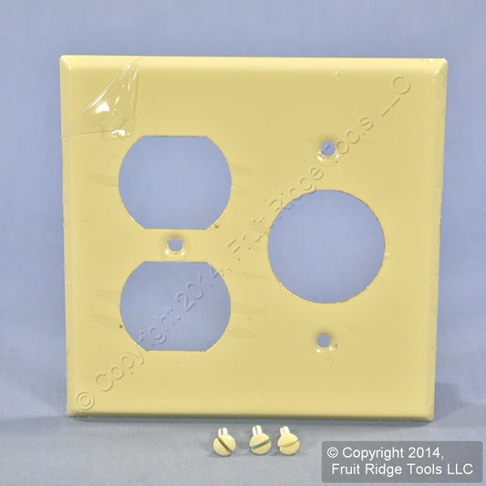 Leviton 86046 Ivory 2-Gang Painted Metal Combo 1.406" Receptacle Outlet Cover