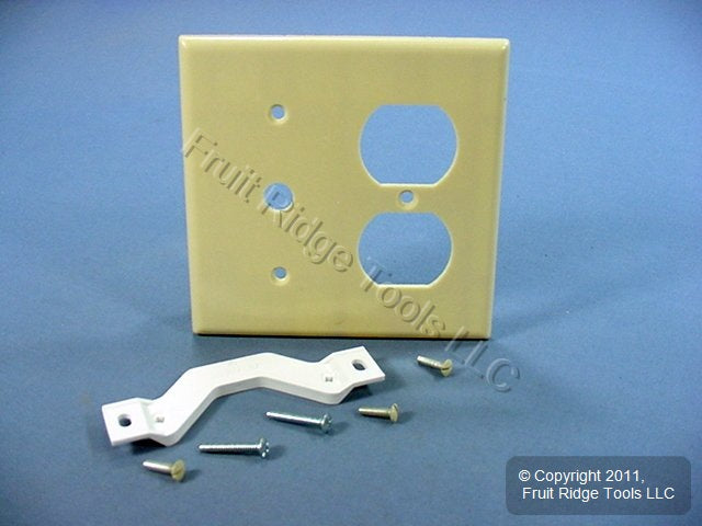 Leviton 86078 Ivory 2-Gang Phone .406" Hole Duplex Plastic Wallplate Strap Mount