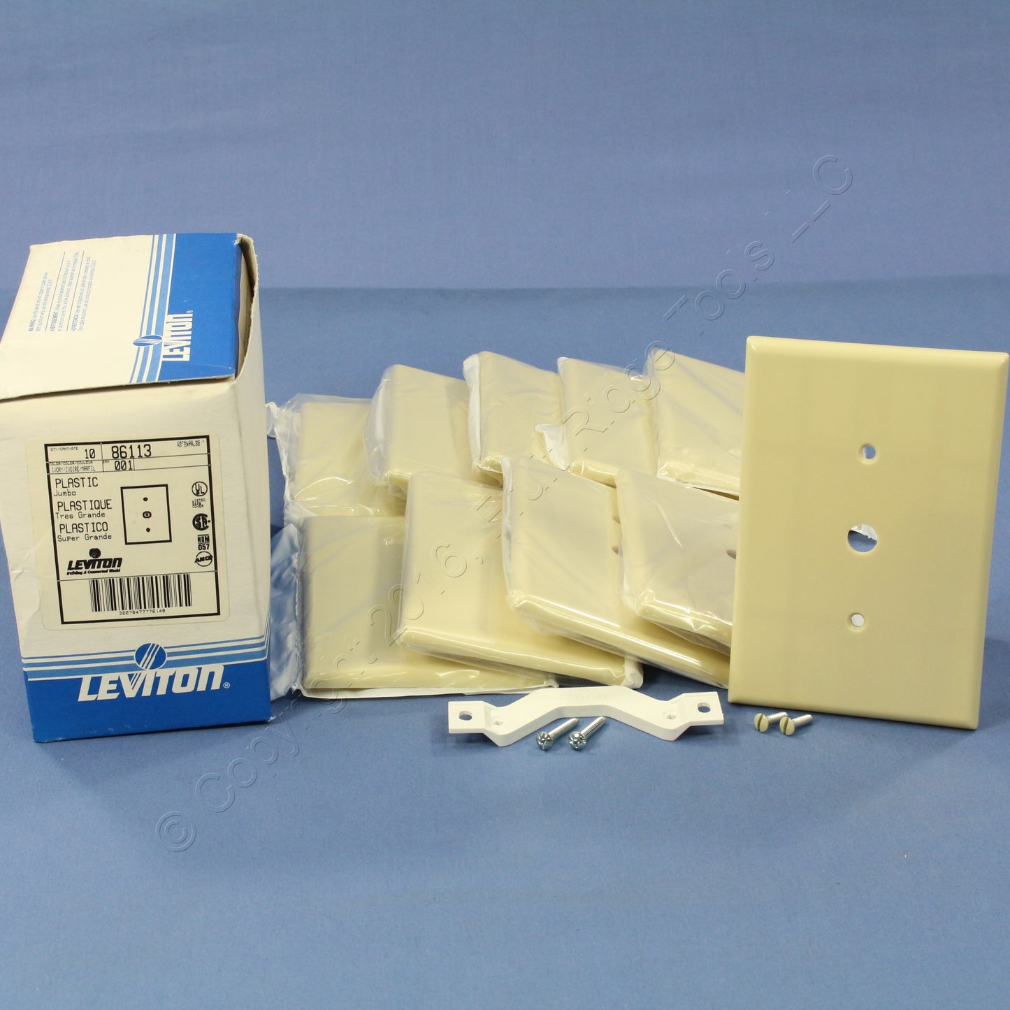 Leviton 86113 Ivory 1-Gang Phone .406" Oversize Thermoset Cover Strap Mount 10pc