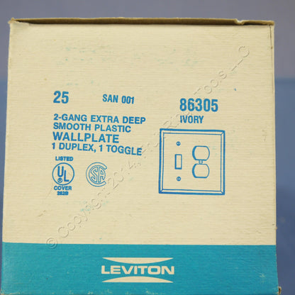 Leviton 86305 Ivory Deep Toggle Switch Duplex Outlet Cover Wallplates 25-Pack