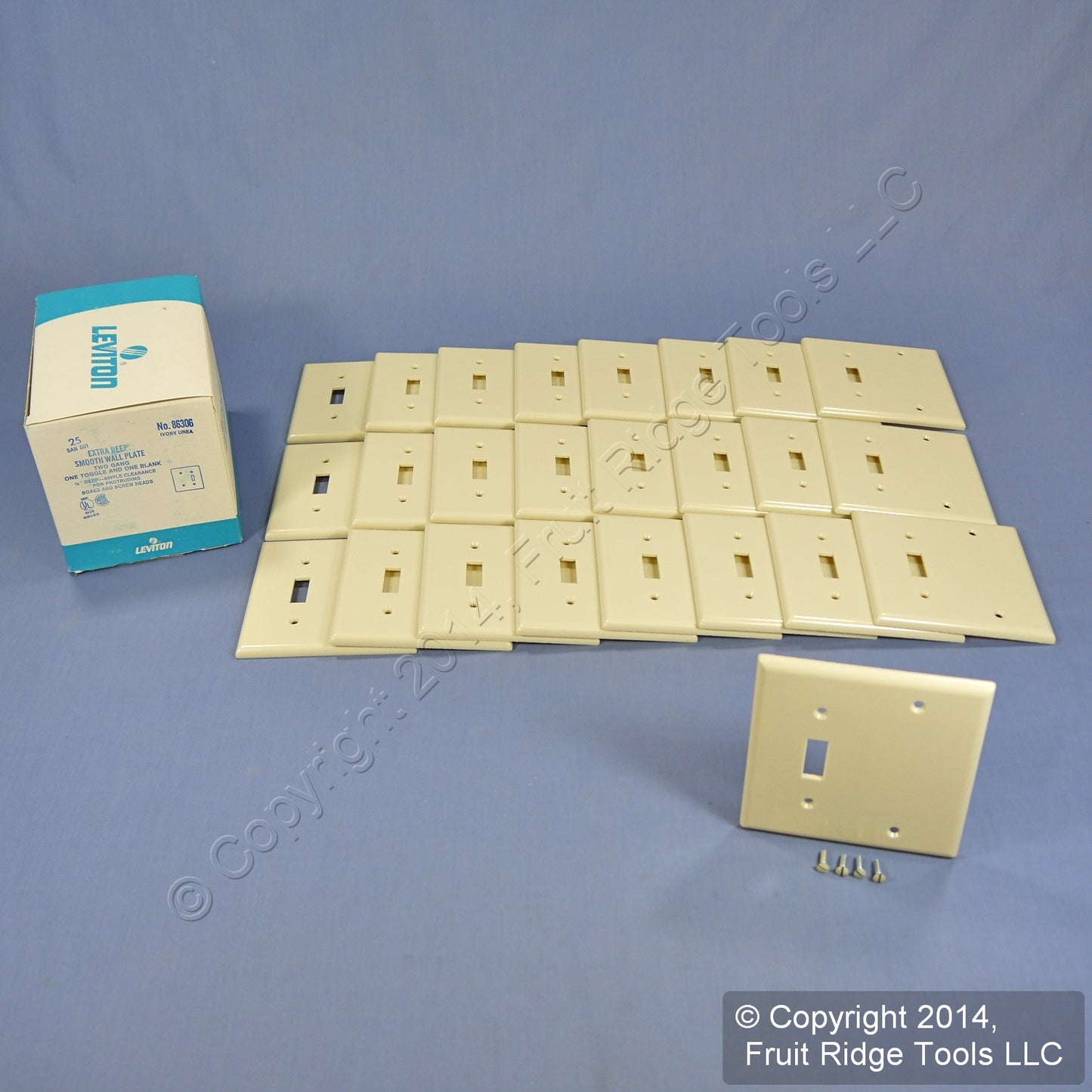 Leviton 86306 Ivory 2-Gang Toggle Blank Plastic Extra Deep Wallplate Cover 25pcs