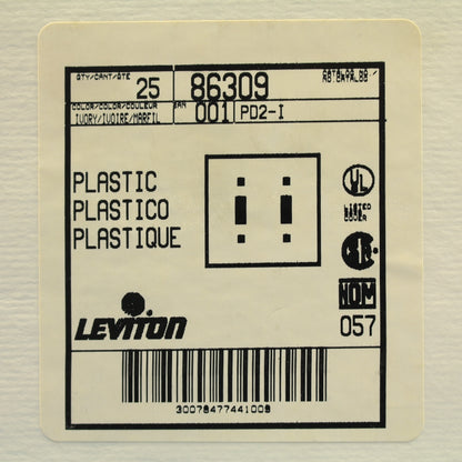 Leviton 86309 Ivory X-Deep 2-Gang Toggle Switch Cover Plastic Wallplates 25-Pack