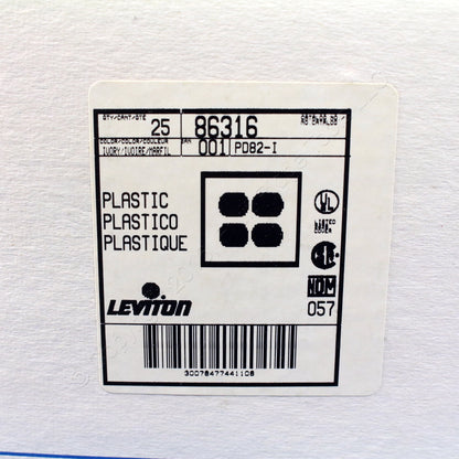 Leviton 86316 Ivory 2-Gang Duplex Outlet Plastic X-Deep Wallplate Covers 25pcs
