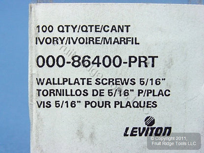 100 Leviton Ivory 5/16" Decora Wallplate Cover Screws 6-32 Thread Oval Head