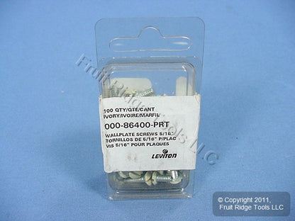 100 Leviton Ivory 5/16" Decora Wallplate Cover Screws 6-32 Thread Oval Head