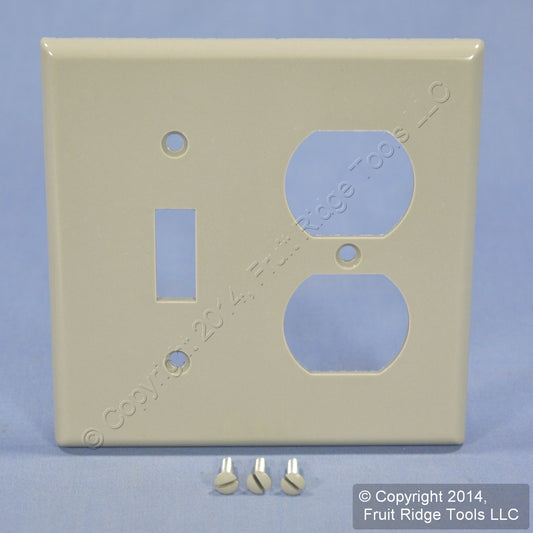 Leviton 87005 Gray 2-Gang Toggle Switch Duplex Outlet Plastic Standard Wallplate