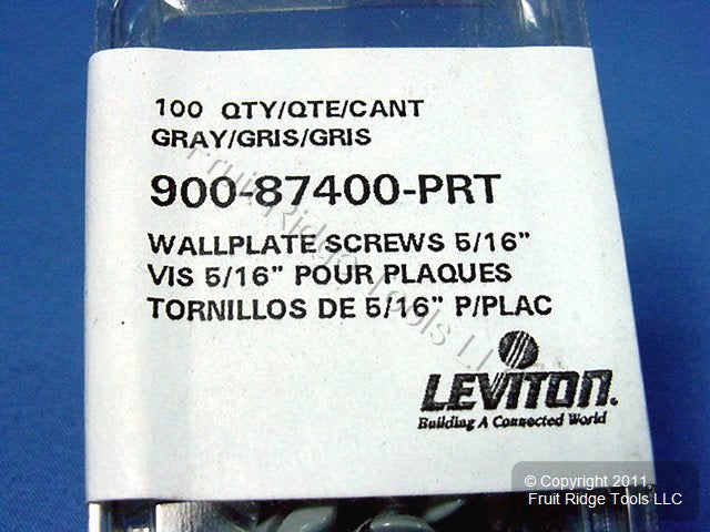100 Leviton Gray 5/16" Wallplate Cover Screws 6-32 Thread Oval Head 87400-PRT
