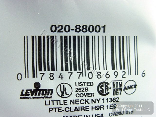 Leviton 88001 White 1-Gang Toggle Switch Plastic Standard Wallplate Cover Plate