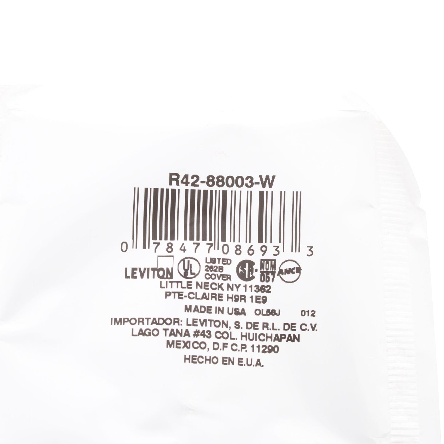 Leviton 88003 White 1-Gang Thermoset Duplex Receptacle Outlet Cover Wallplate