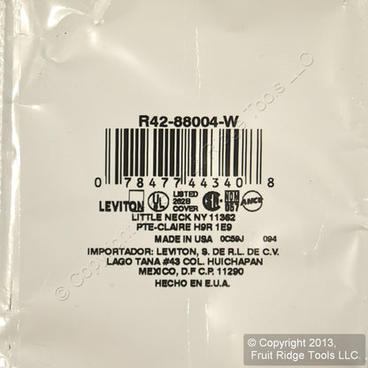 Leviton 88004 White 1-Gang 1.406" Outlet Plastic Standard Wallplate Cover 100pc