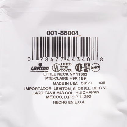 Leviton 88004 White 1-Gang Single 1.406" Outlet Plastic Standard Wallplate Cover