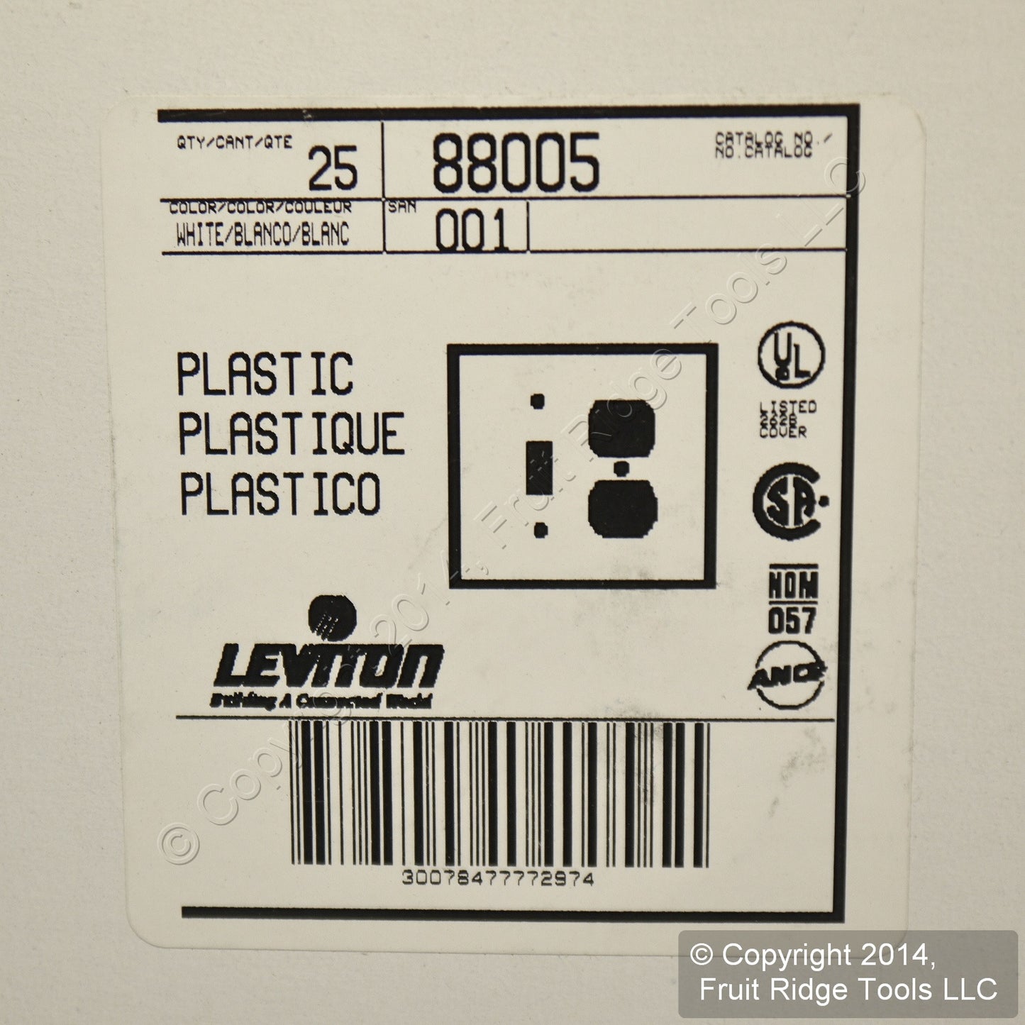 Leviton 88005 White 2-Gang Toggle Duplex Plastic Standard Wallplate Cover 25pcs