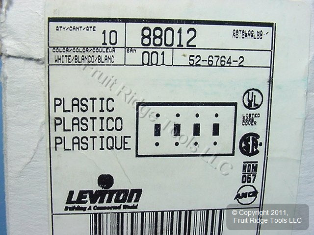 Leviton 88012 White 4-Gang Toggle Switch Plastic Standard Wallplate Covers 10pcs