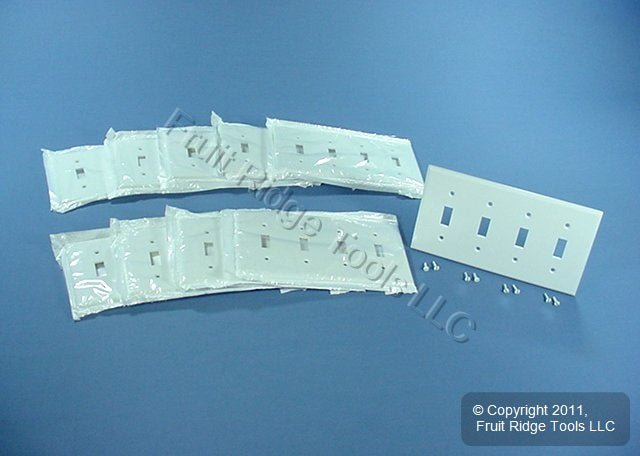 Leviton 88012 White 4-Gang Toggle Switch Plastic Standard Wallplate Covers 10pcs