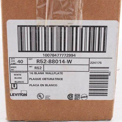 Leviton 88014 White Blank Cover Wallplate Box Mounts 40-Pack