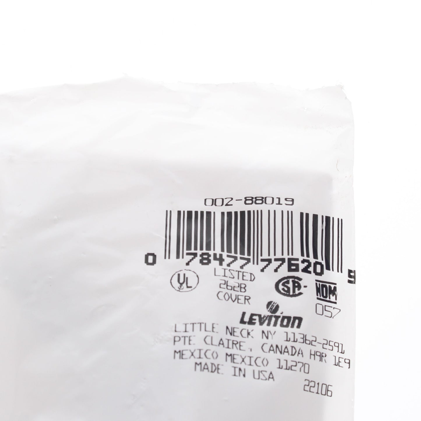 Leviton 88019 White 1-Gang Blank Plastic Standard Wallplate Cover Strap Mount