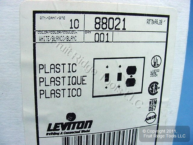 Leviton 88021 White Standard 3-Gang Toggle Duplex Plastic Wallplate Covers 10pcs